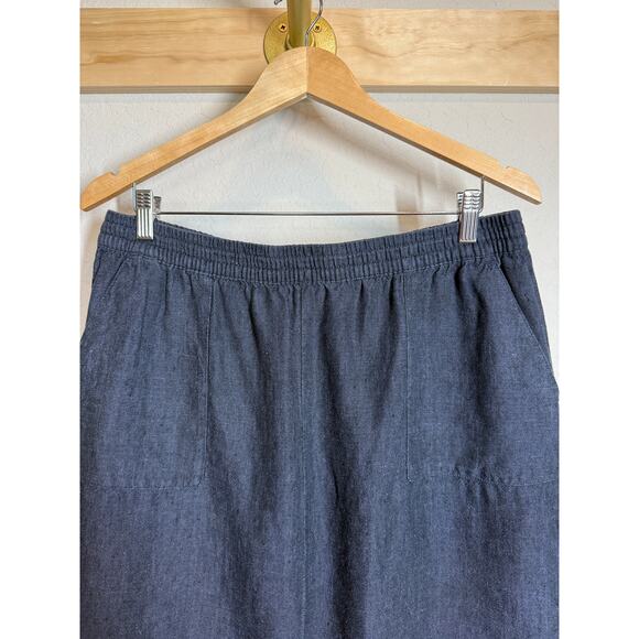 Women's Garnet Hill Navy Linen A-Line Mini Skirt With Pockets 100% Linen Size 14 - Picture 3 of 9